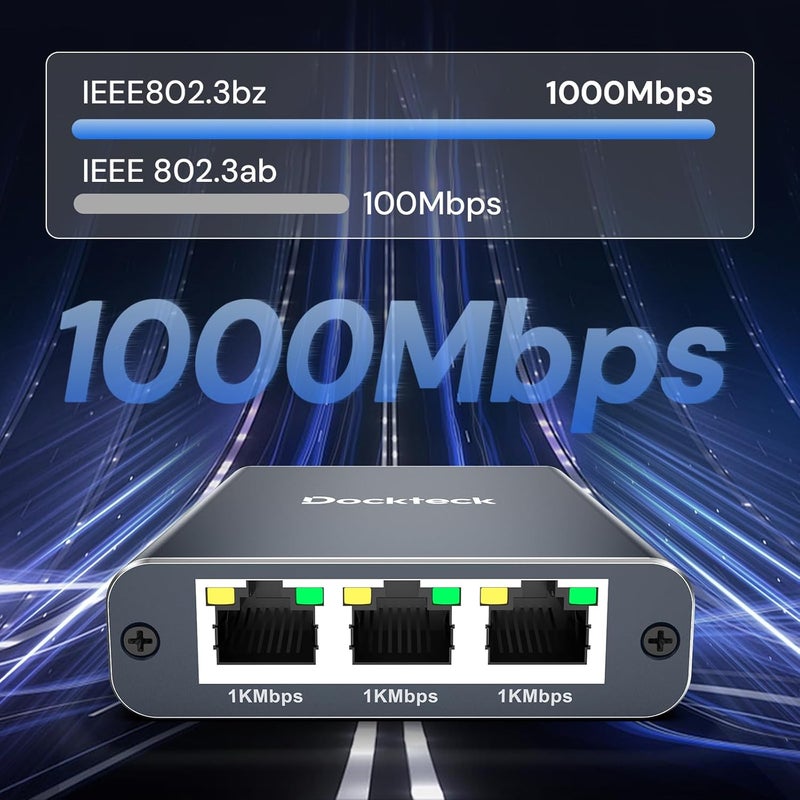Dockteck Ethernet Splitter 1 to 3 1000Mbps, Internet Cable Splitter 1 in 3 Out High Speed Switch Network Gigabit for LAN RJ45 Port Router Switch Work with Cat5/5e/6/7/8 Cable(Silver Grey) - Image 3